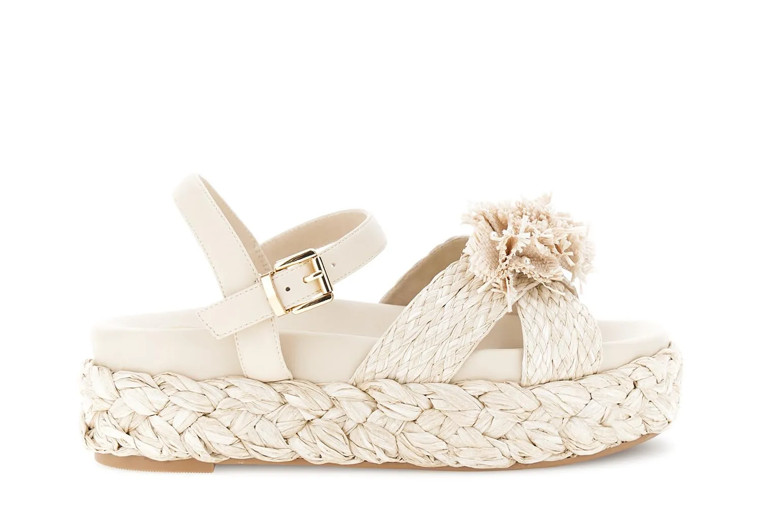 CafèNoir Sandali Zeppa Rafia Fiori Donna Beige