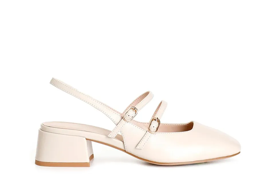 CafèNoir slingback nappa beige tacco largo 4 cm