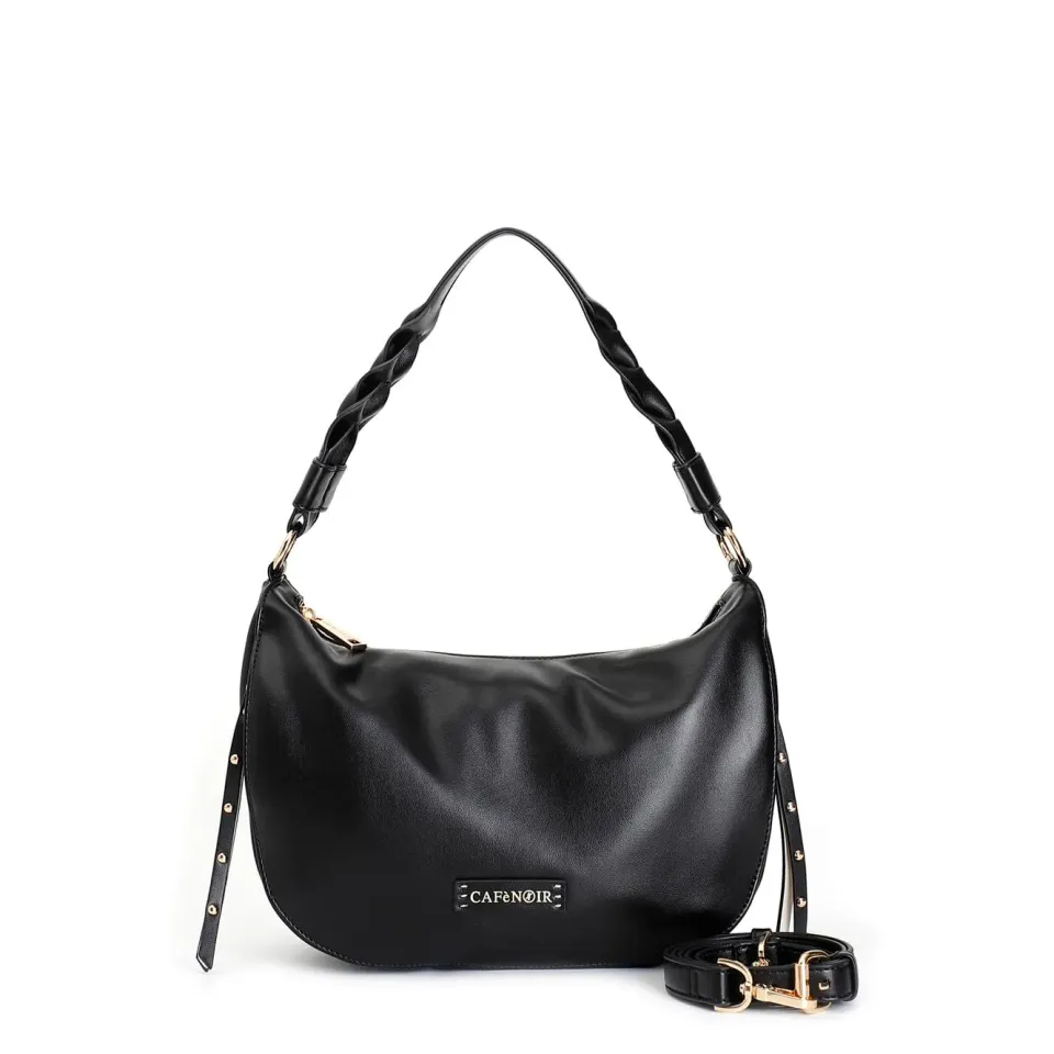 CafèNoir Sacca Donna Nera Manici Intrecciati Tasche Laterali