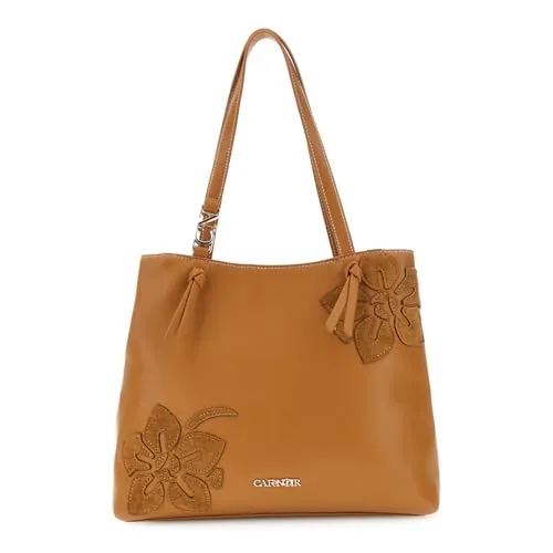 CafèNoir Shopping Bag Similpelle Nocciola Fiori Donna