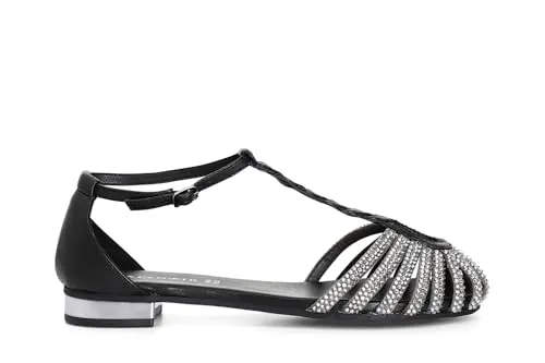 CafèNoir Sandali a T in Pelle con Microstrass Nero