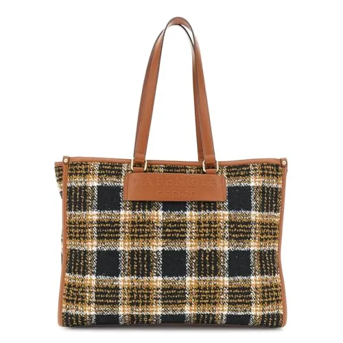 CafèNoir Quadri tote cuoio tessuto a quadri 3 scomparti