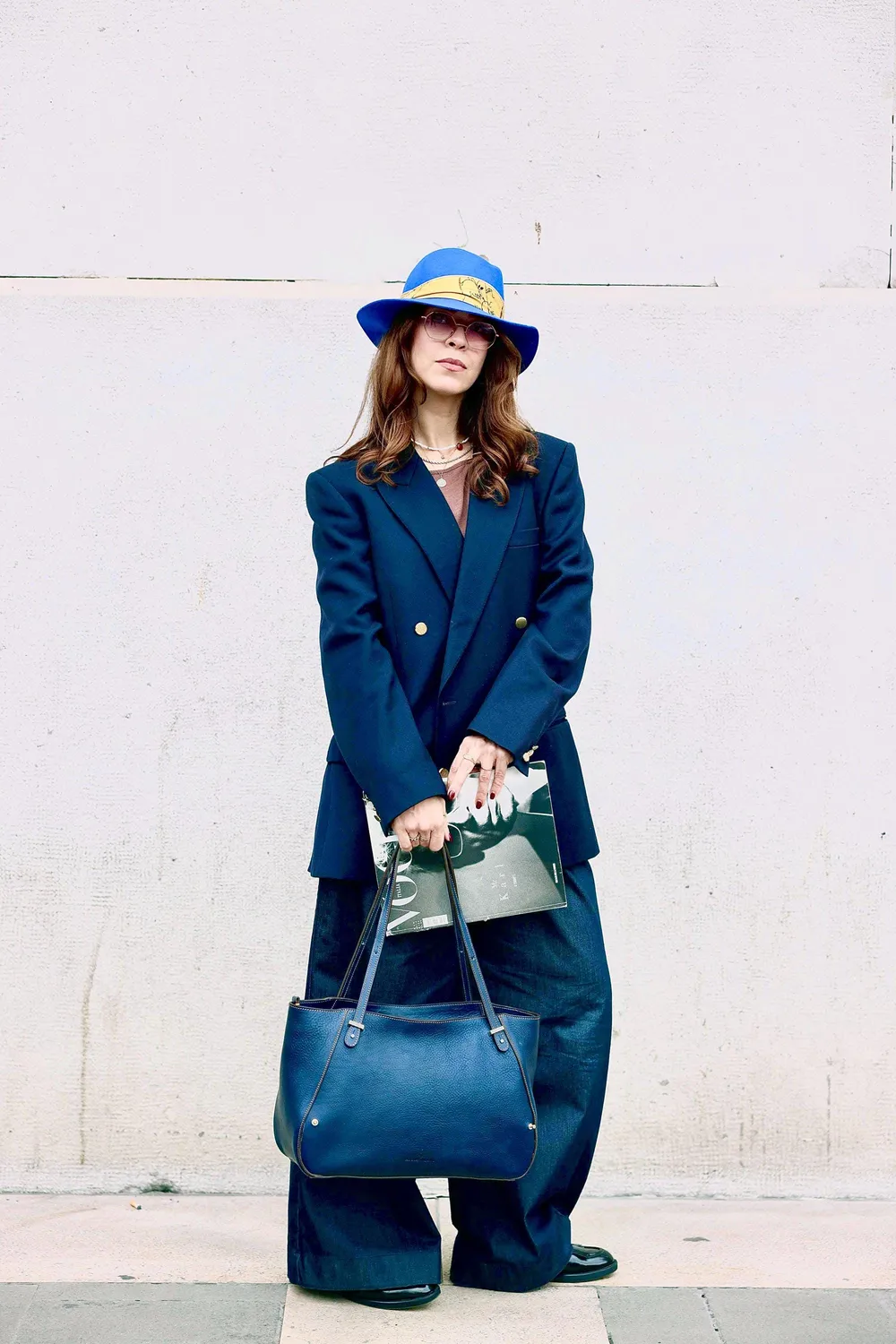 Aigin Milano Borsa Everyday in Pelle Blu pieno fiore