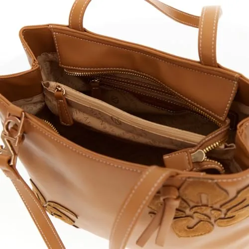 CafèNoir Shopping Bag Similpelle Nocciola Fiori Donna
