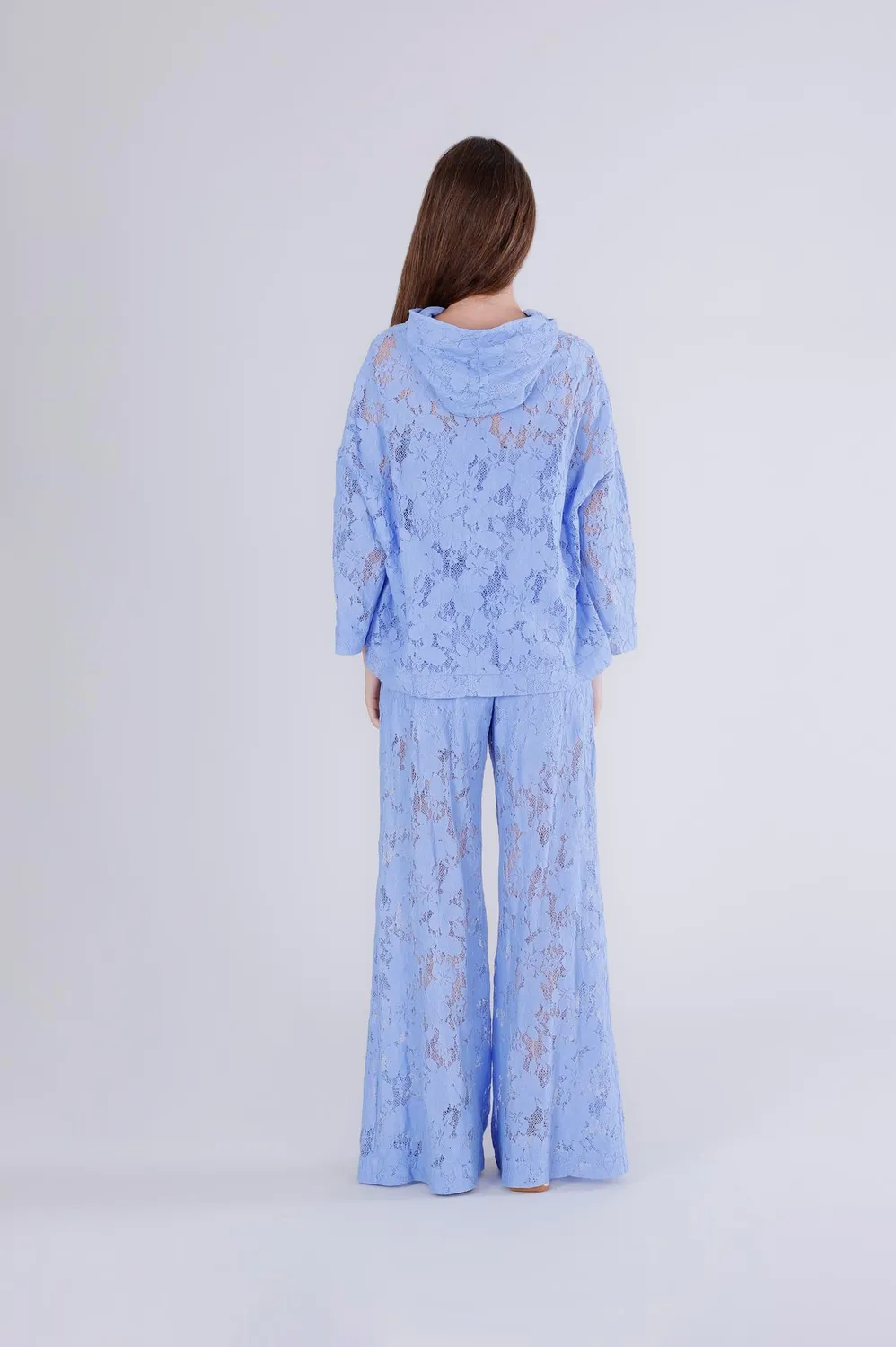 CafèNoir Blusa Cappuccio pizzo donna celeste con canotta
