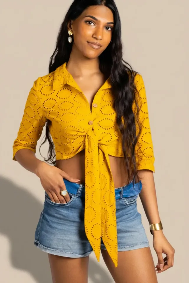 Figus Amalfi camicia sangallo cotone giallo