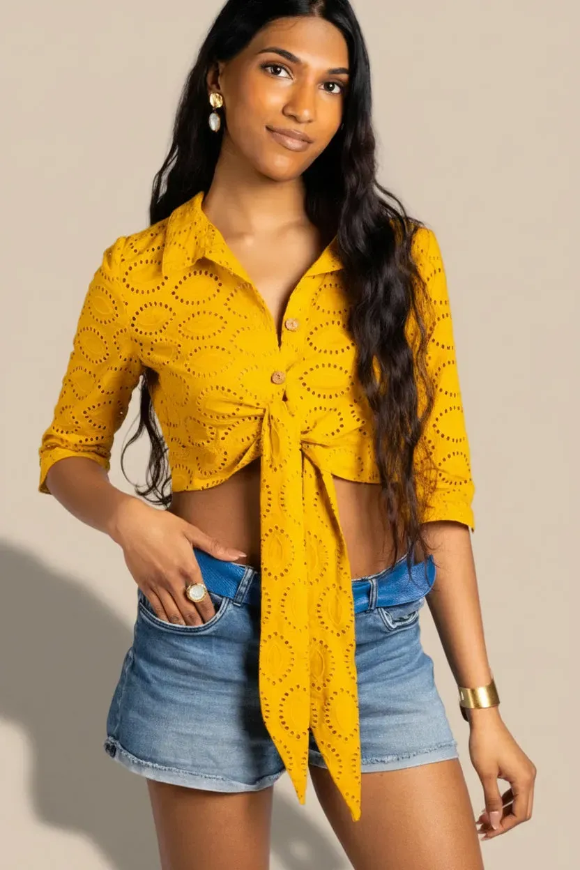 Figus Amalfi camicia sangallo cotone giallo