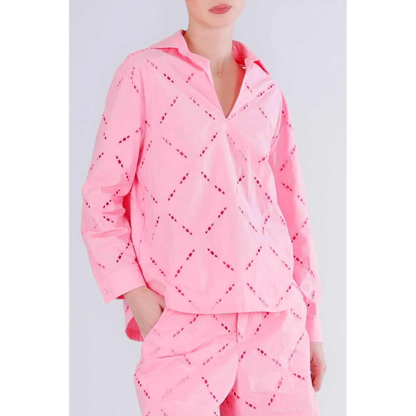 CafèNoir Blusa Sangallo Ricamata Rosa S