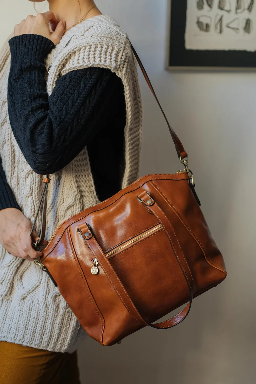 Aigin Milano Tuscany tote pelle marrone conciata vegetale