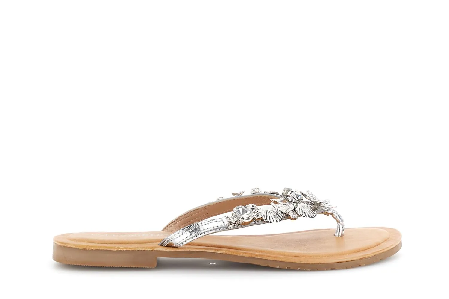 CafèNoir Infradito Flat Pelle Nero Gioiello 1,4 cm