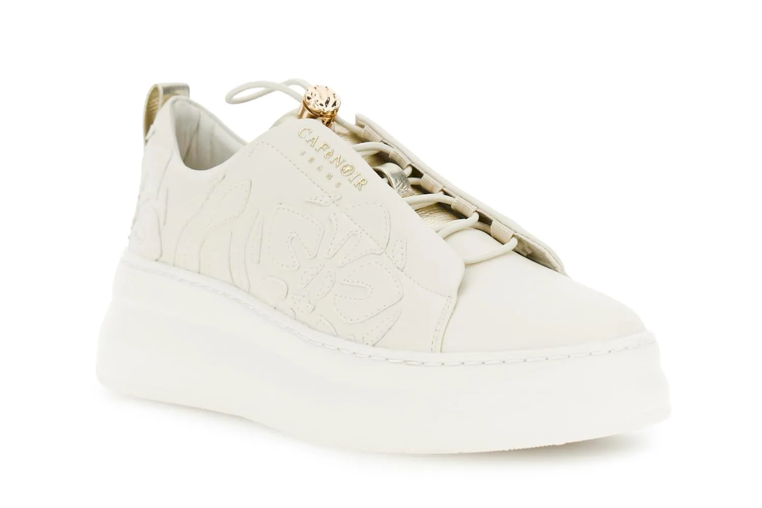 CafèNoir Sneakers Lacci Elastici pelle avorio decori