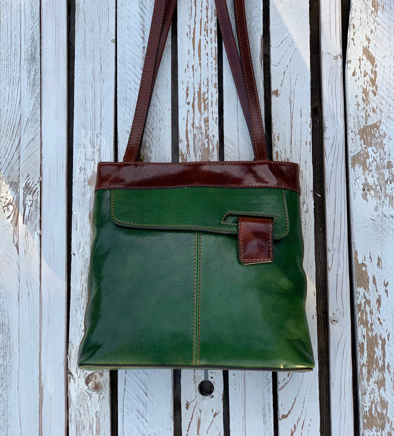 Aigin Milano borsa zainetto pelle verde 25 cm