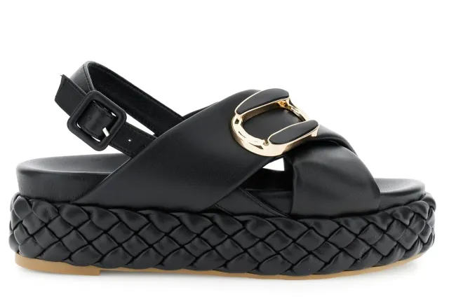 CafèNoir Sandali Incrociati Nero Treccia 39 Fondo Treccia