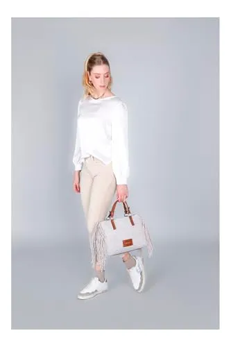 CafèNoir Borsa Mano Maglia Beige con Frange Lana