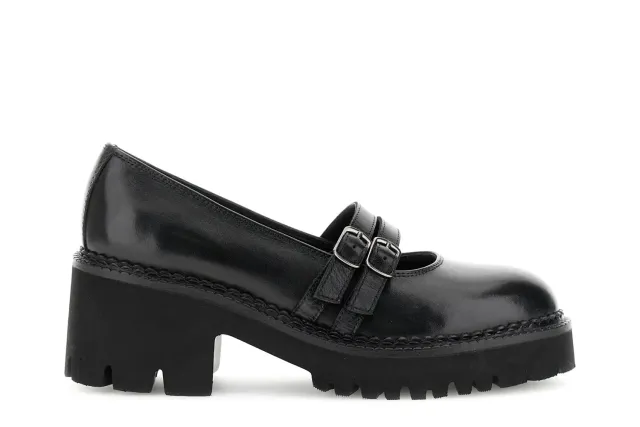 CafèNoir Mary Jane Décolleté Pelle Nero Doppio Cinturino