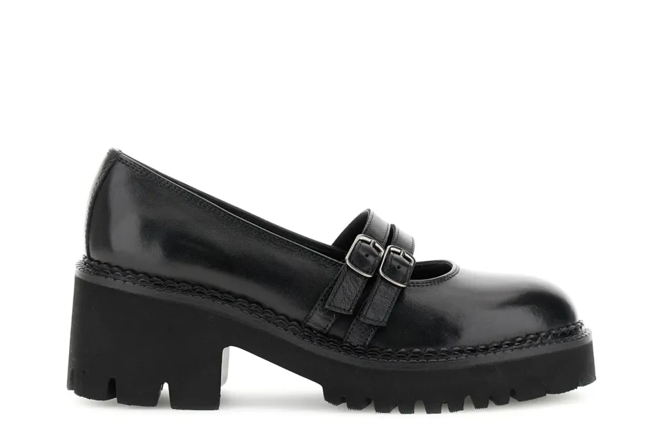 CafèNoir Mary Jane Décolleté Pelle Nero Doppio Cinturino