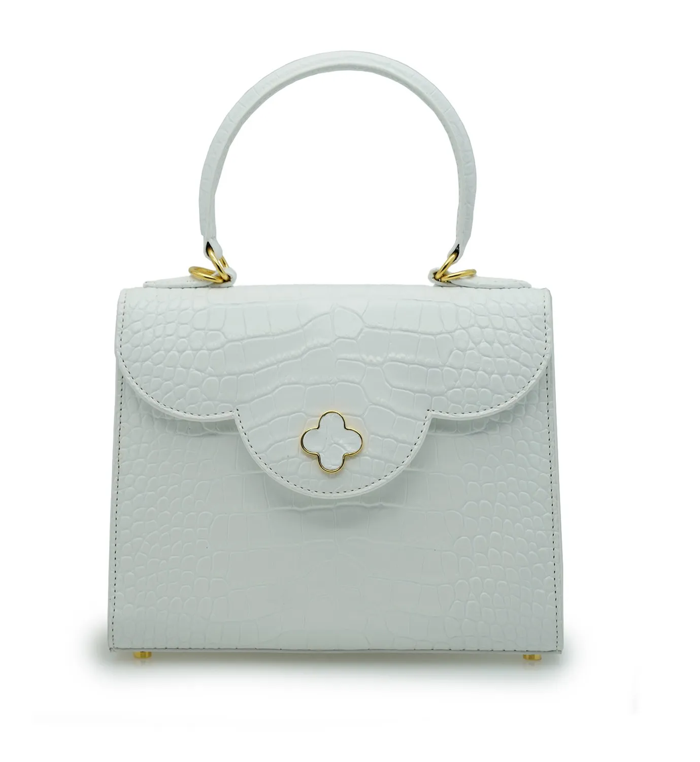 Cardinal Milano First Lady Borsa Pelle Vitello Bianco Stampa Coccodrillo