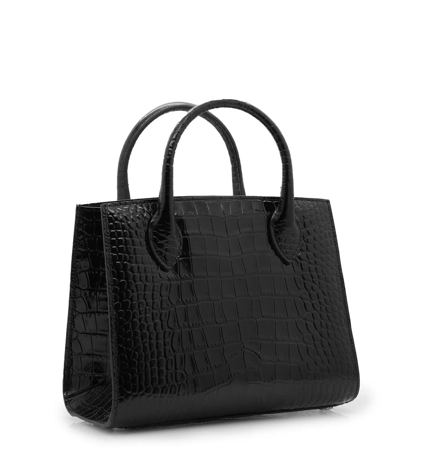 Cardinal Milano Tote Small borsa tote nera vitello stampa coccodrillo
