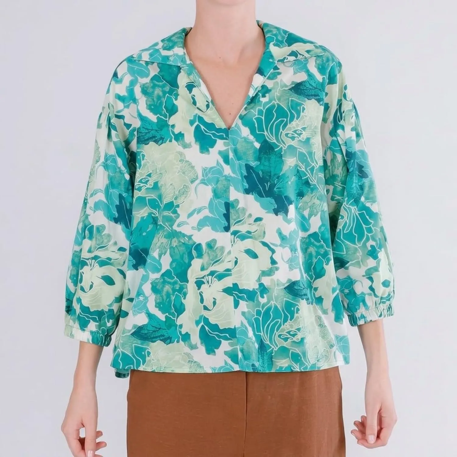 CafèNoir Blusa Mussola Cotone Fiore Verde M