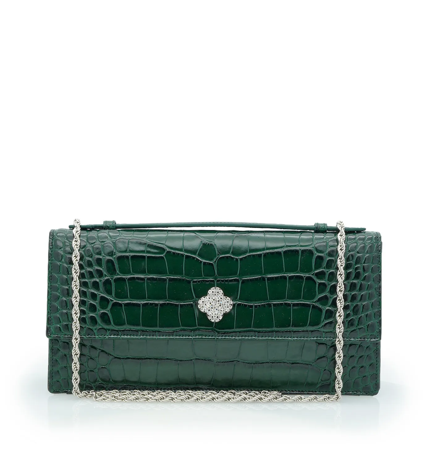Cardinal Milano Time 22 clutch verde vitello stampa coccodrillo