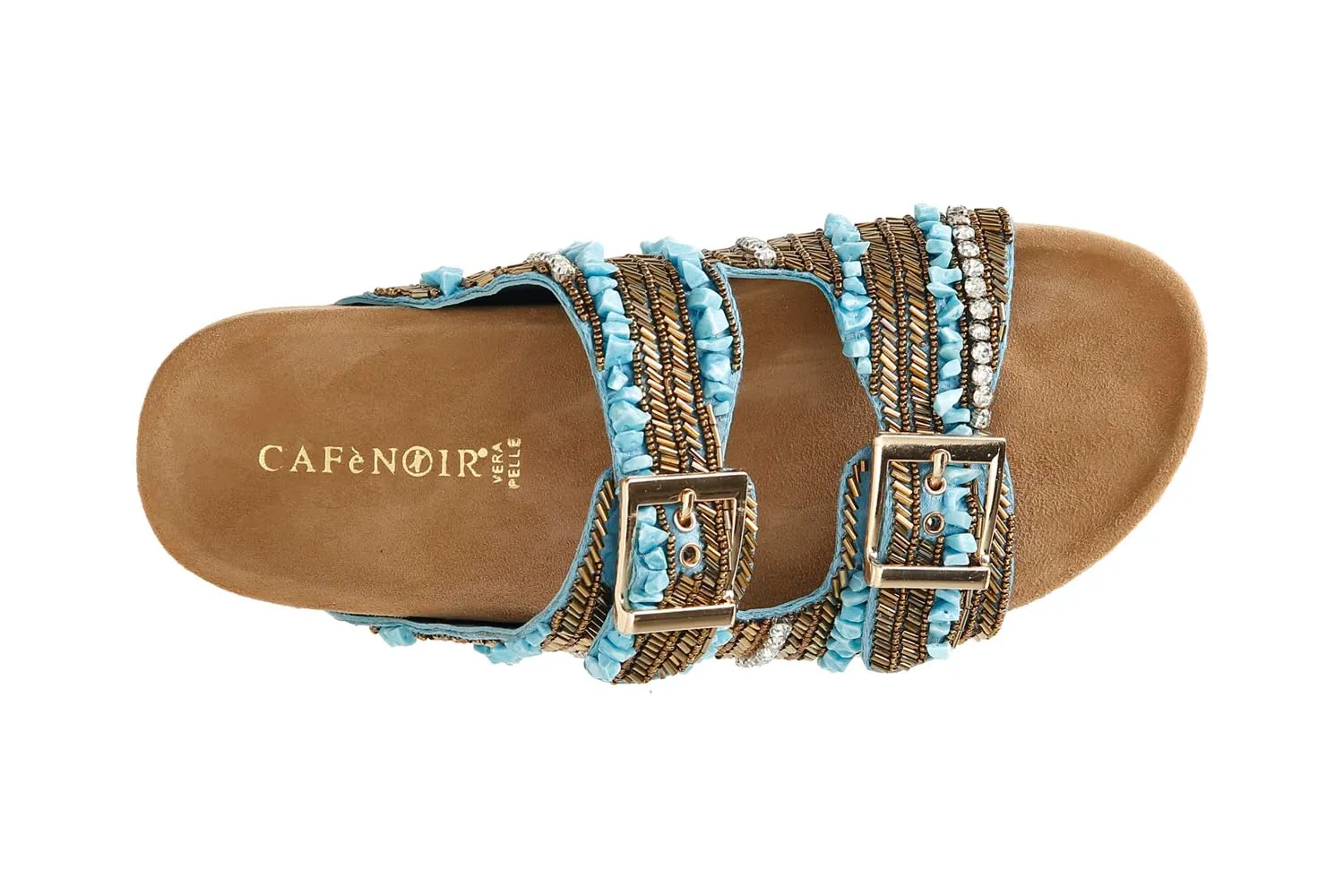 CafèNoir Ciabatta Doppia Fibbia Strass Sandali Bassi Zeppa 2,4 cm