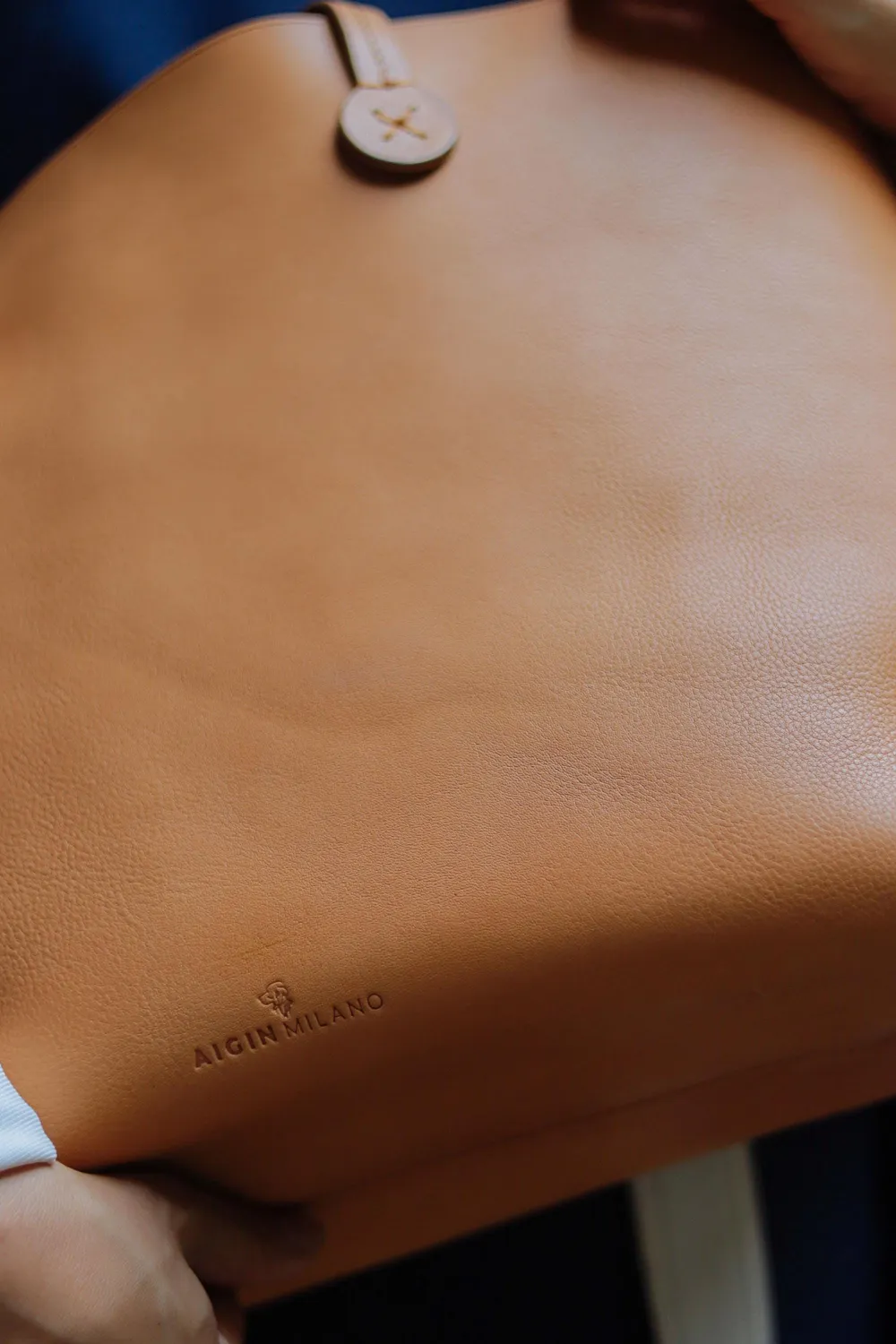 Aigin Milano Borsa Spalla Pelle Miele Pieno Fiore