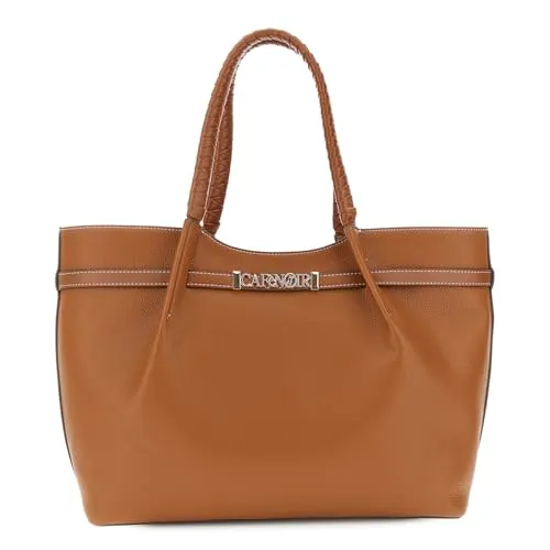 CafèNoir Pieghe shopping bag panna/cuoio effetto pelle