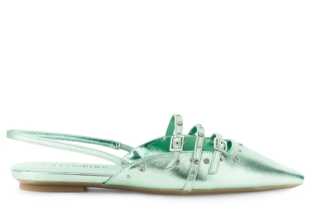 CafèNoir Slingback Pelle Laminata Borchie Strass Acqua Marina