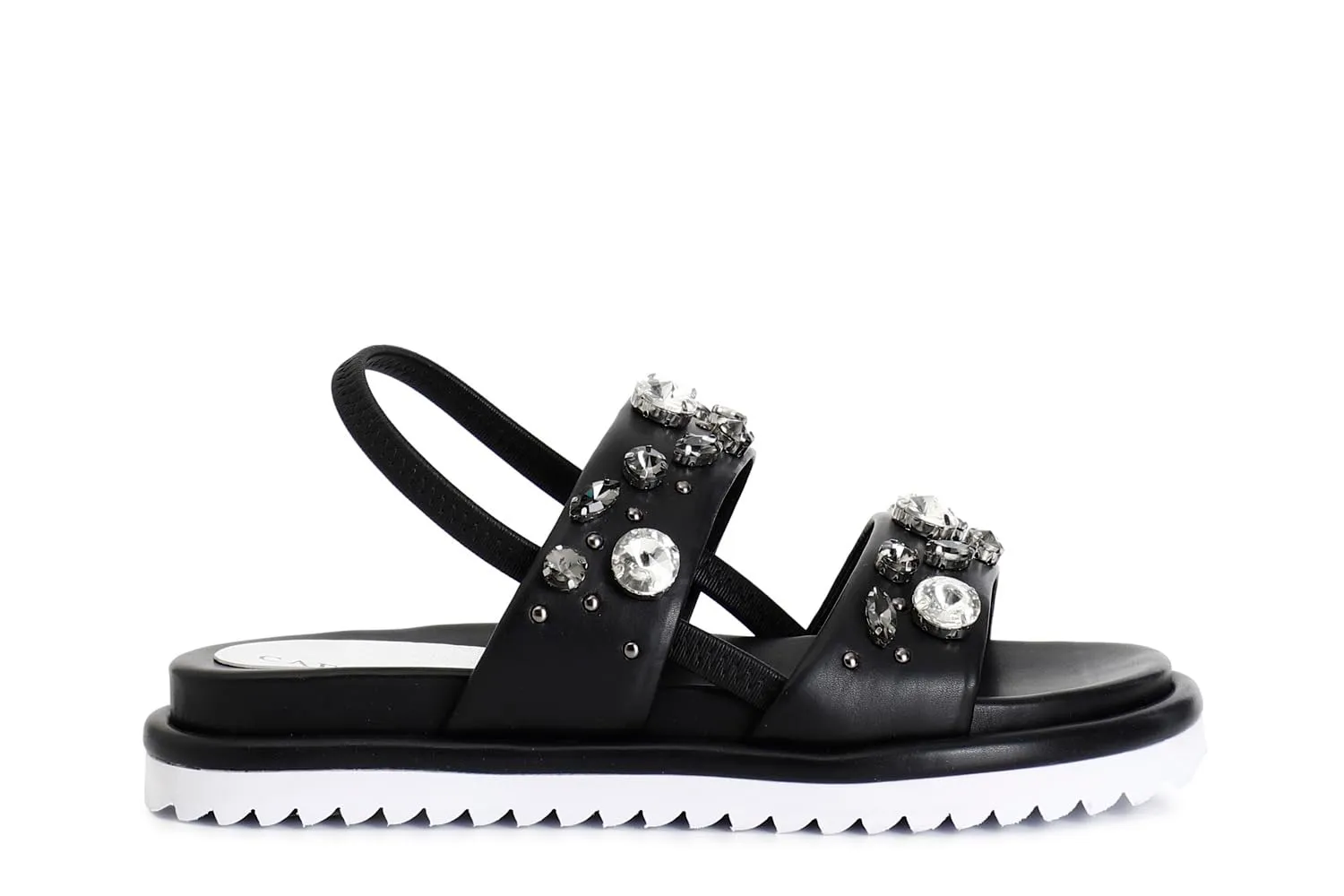 CafèNoir Frate Con Strass Sandali Donna Nero con Zeppa Bassa