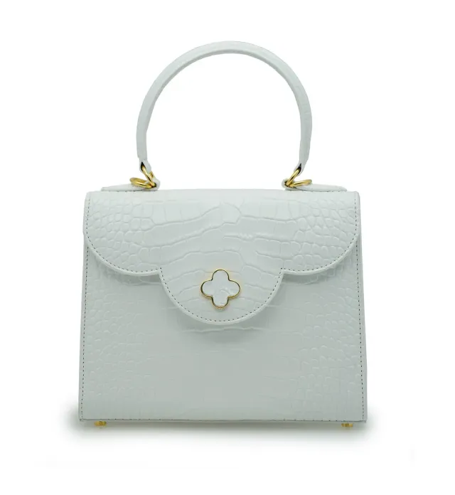 Cardinal Milano First Lady Borsa Pelle Vitello Bianco Stampa Coccodrillo
