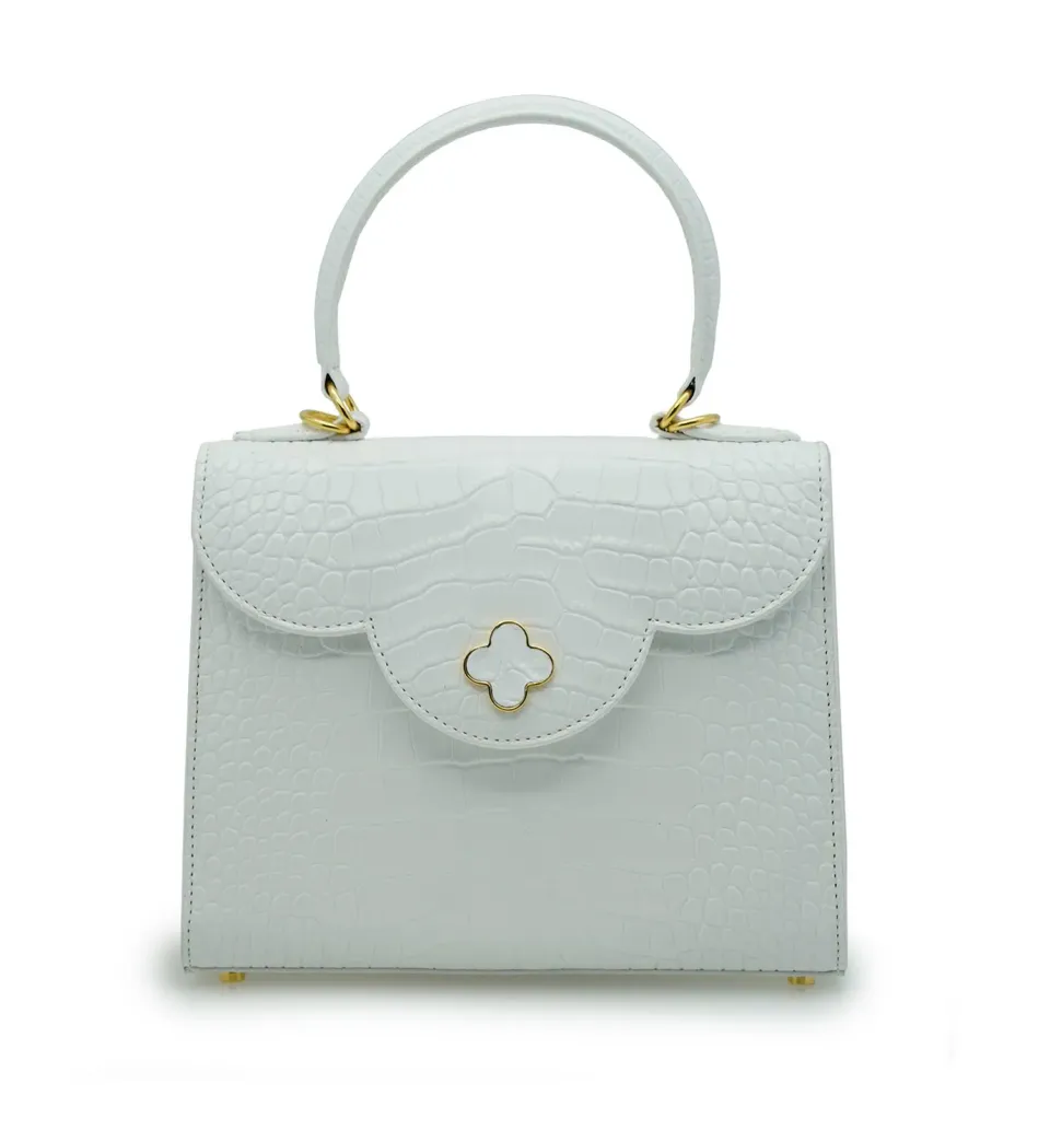 Cardinal Milano First Lady Borsa Pelle Vitello Bianco Stampa Coccodrillo