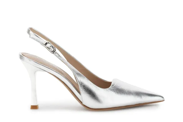 CafèNoir Décolleté Slingback Argento Tacco 8,5 cm