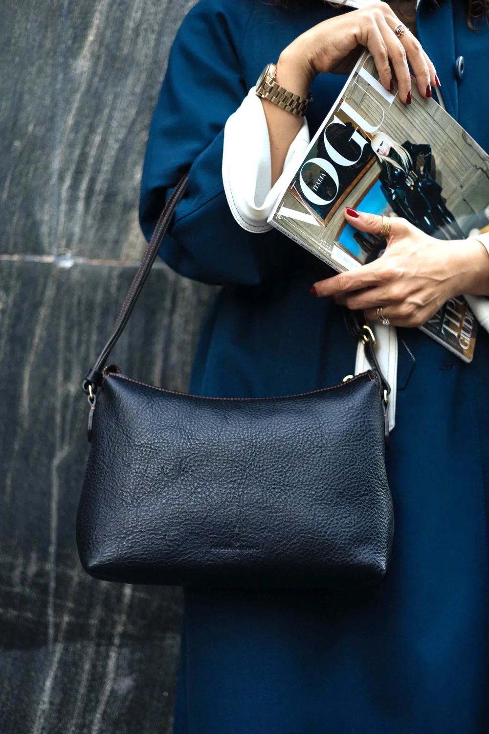 Aigin Milano Minimal Borsa Tracolla Marrone Pelle