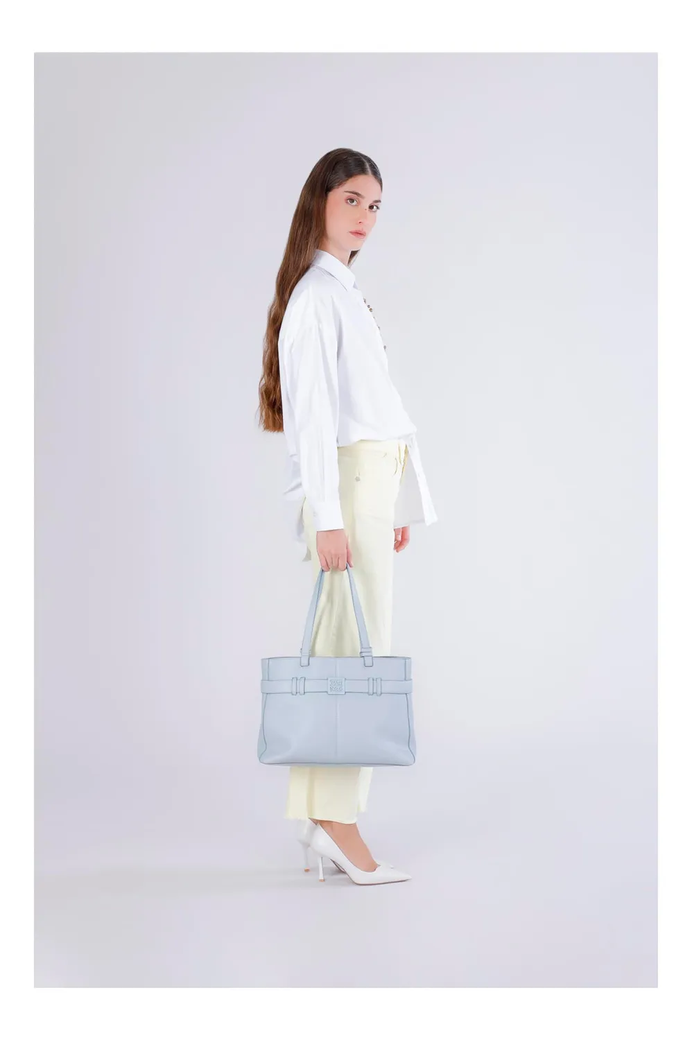 CafèNoir Shopping Bag Donna Cielo Effetto Martellato Cintura