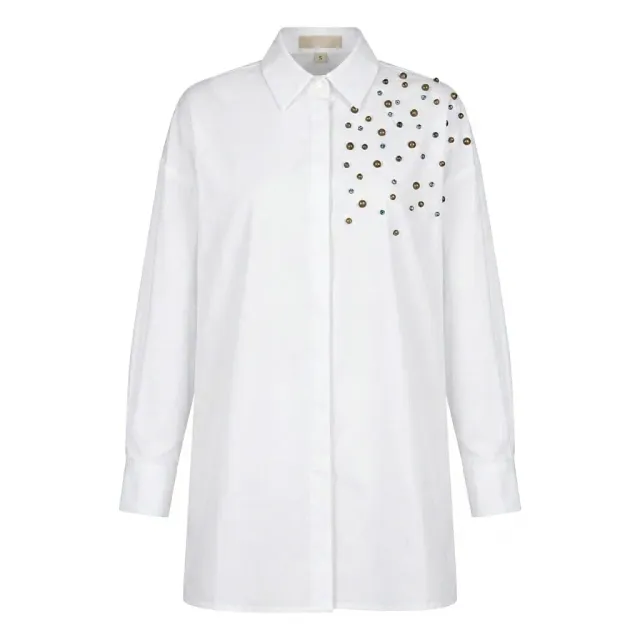 CafèNoir Camicia Oxford Strass Borchie Bianca S