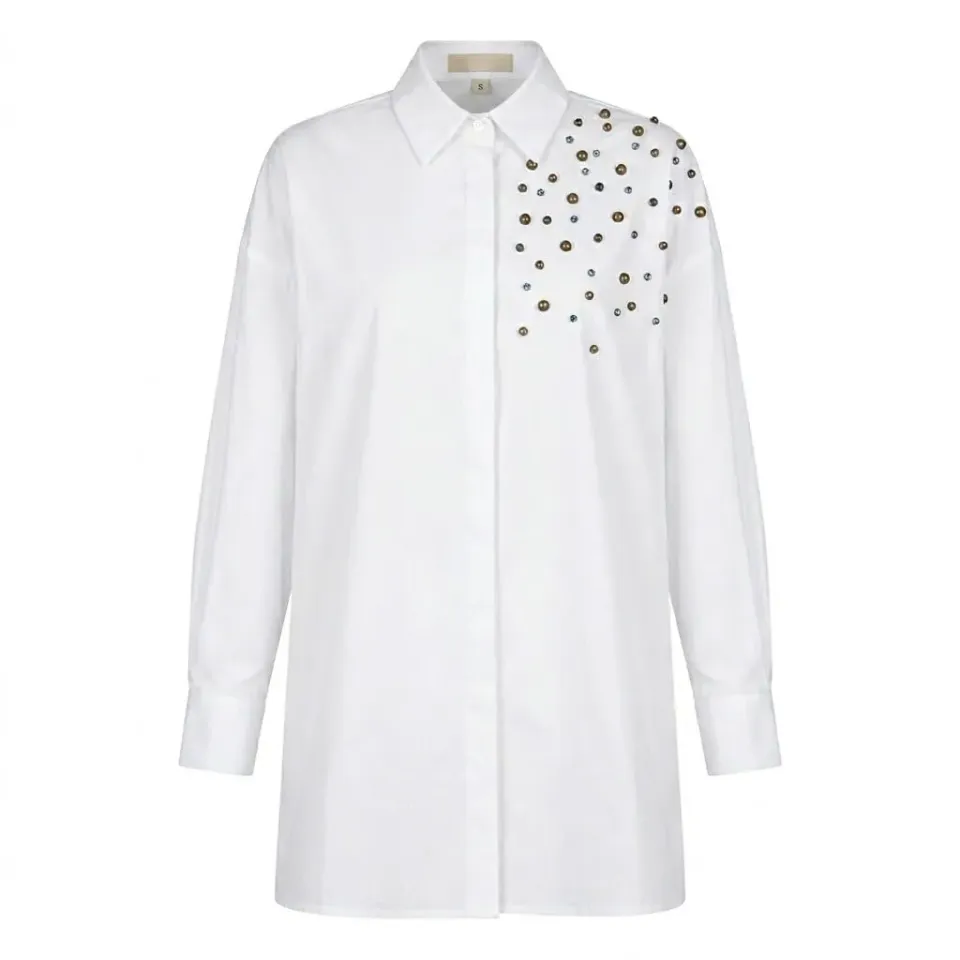 CafèNoir Camicia Oxford Strass Borchie Bianca S