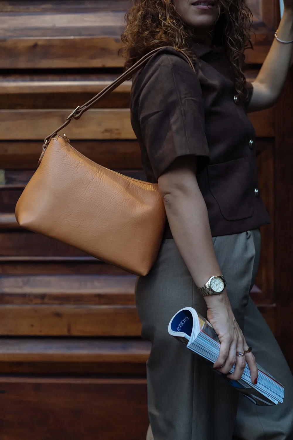 Aigin Milano Minimal Crossbody borsa pelle miele
