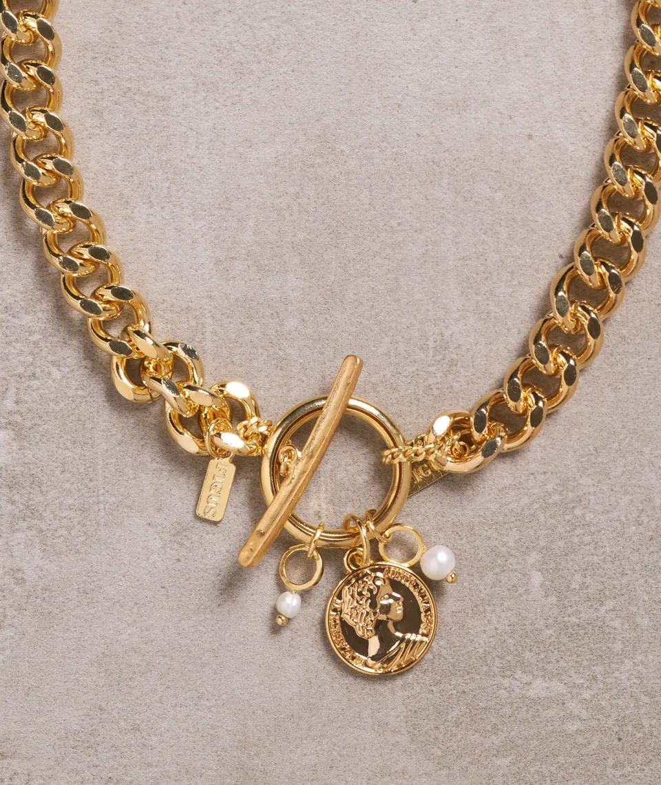 Figus Groumette Moneta Perle collana girocollo gold