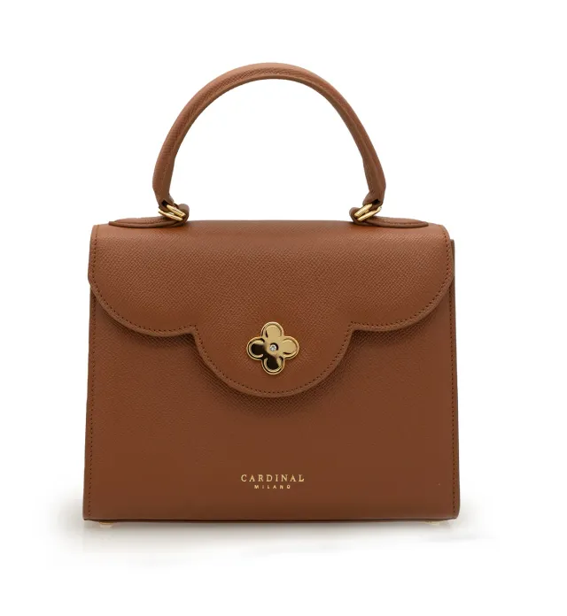 Cardinal Milano First Lady Brown Textured Borsa a Mano Marrone Vitello