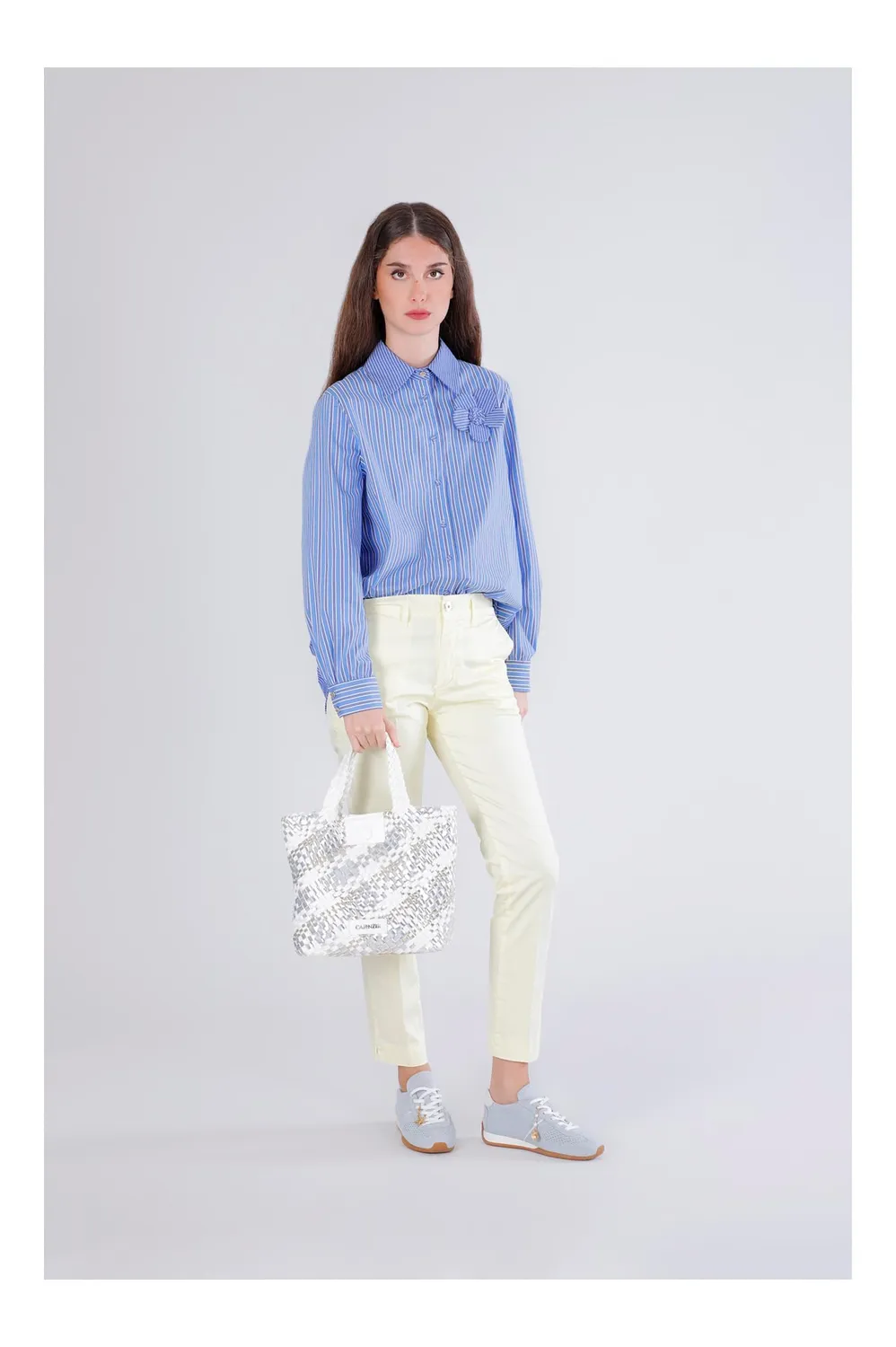CafèNoir Tote Reversibile Intrecciata borsa Argento/Bianco