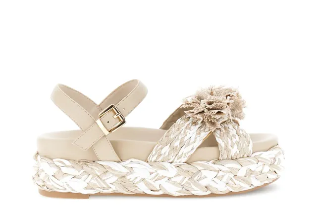 CafèNoir Sandali Zeppa Rafia Fiori Donna Beige