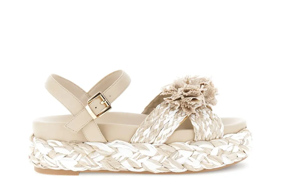 CafèNoir Sandali Zeppa Rafia Fiori Donna Beige