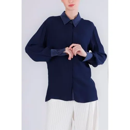 CafèNoir Camicia Raso Marocain Navy Manica Lunga