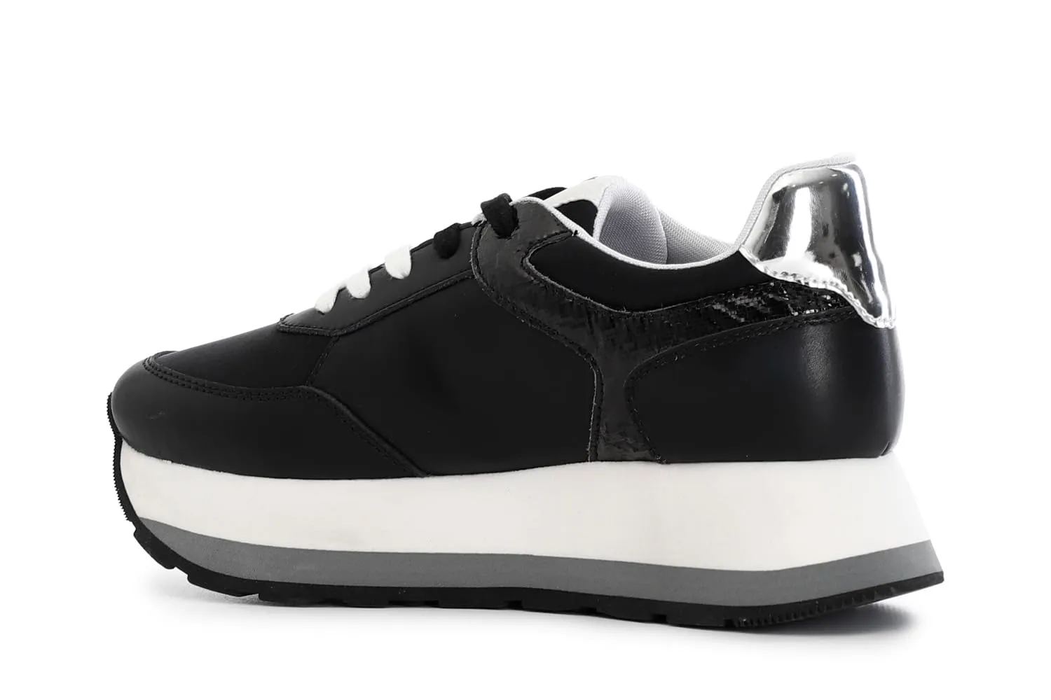 CafèNoir Sneakers Running Donna Pelle Argento Bianche