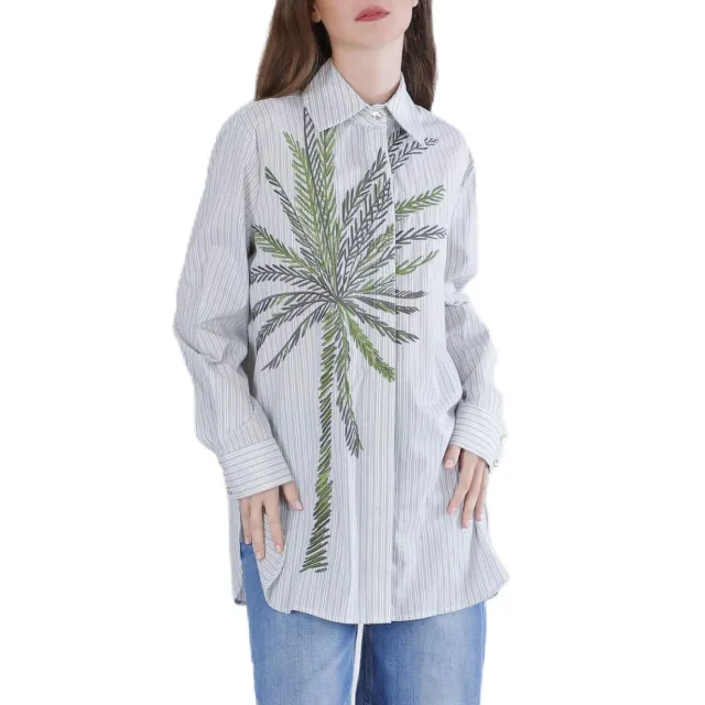 CafèNoir Camicia Rigata Palma Ricamata Multiverde S