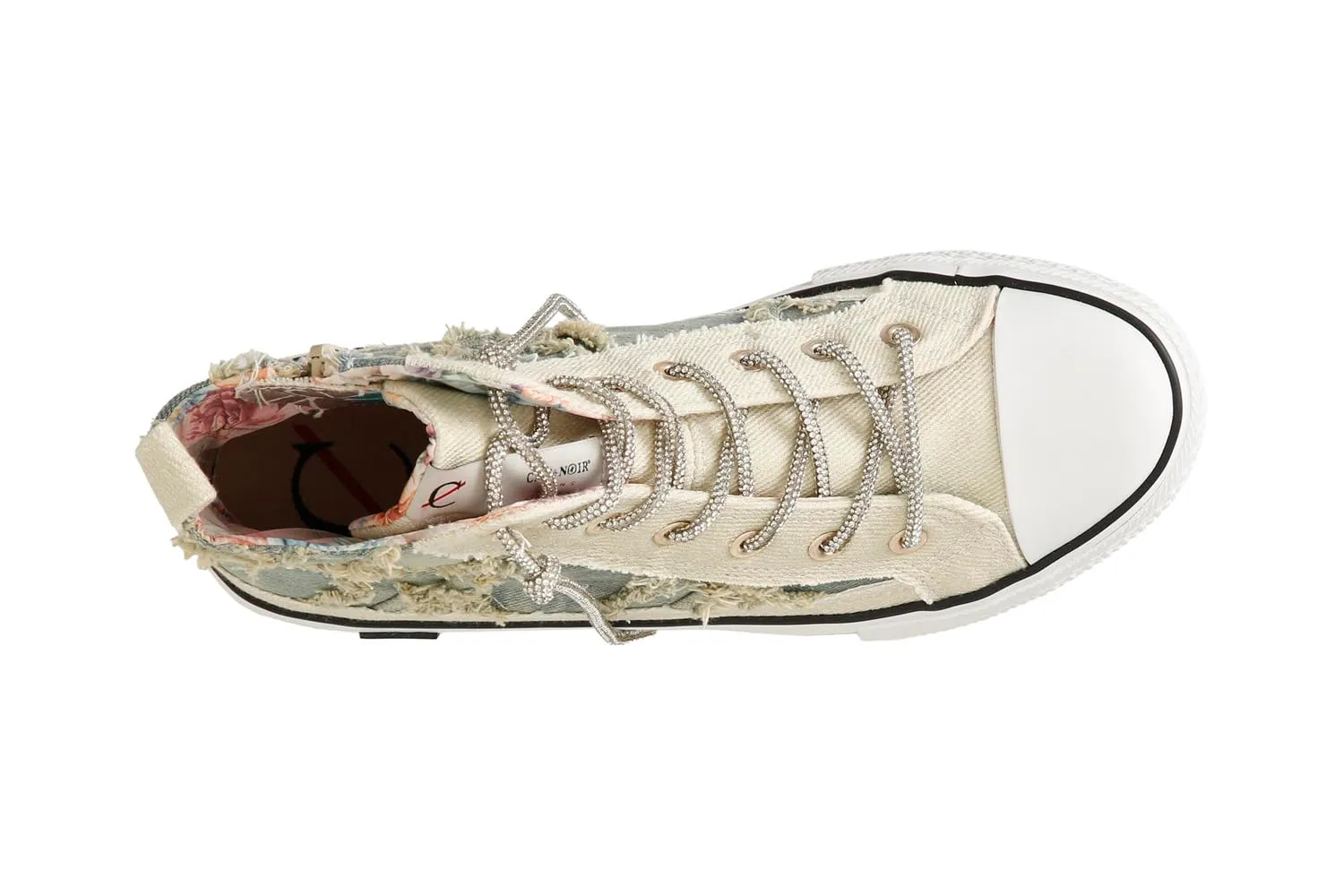 CafèNoir sneakers mid denim sfrangiato strass