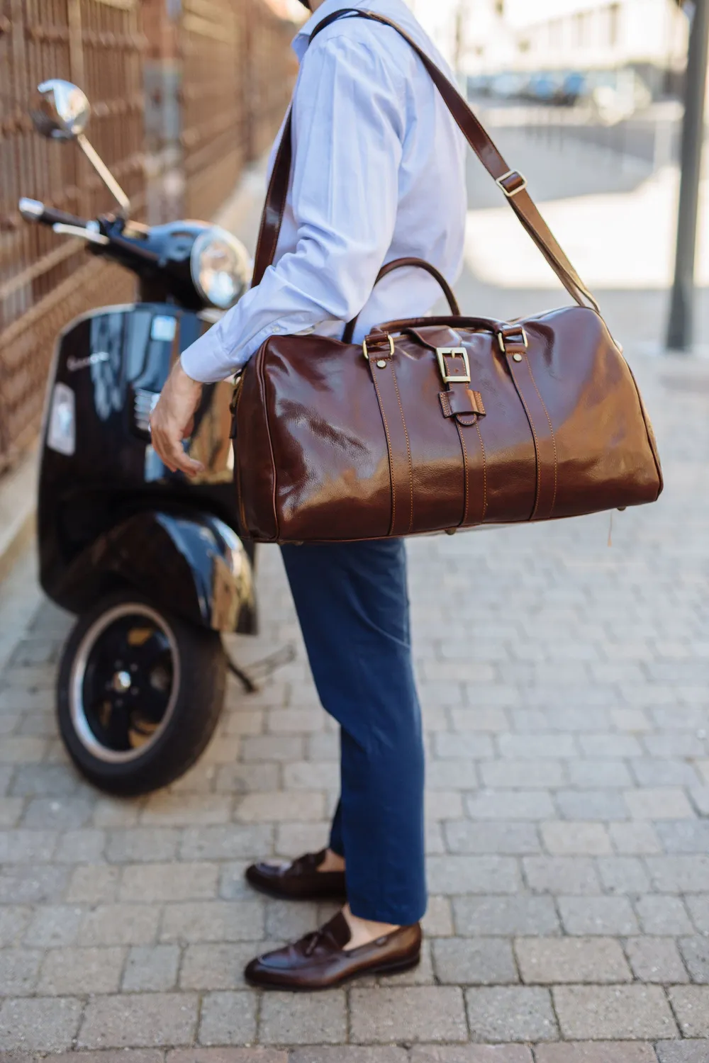Aigin Milano borsa da viaggio pelle marrone chiaro