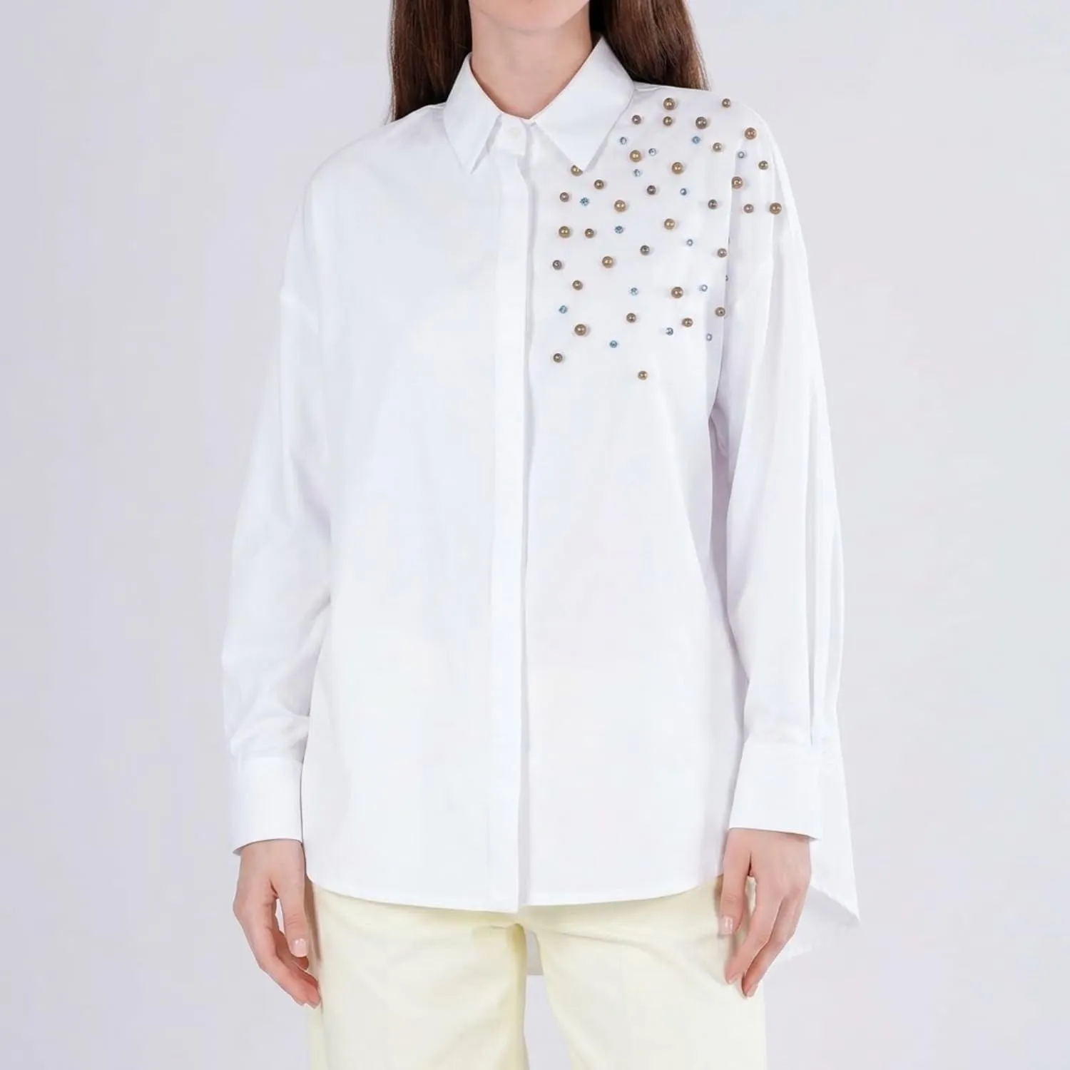 CafèNoir Camicia Oxford Strass Borchie Bianca S