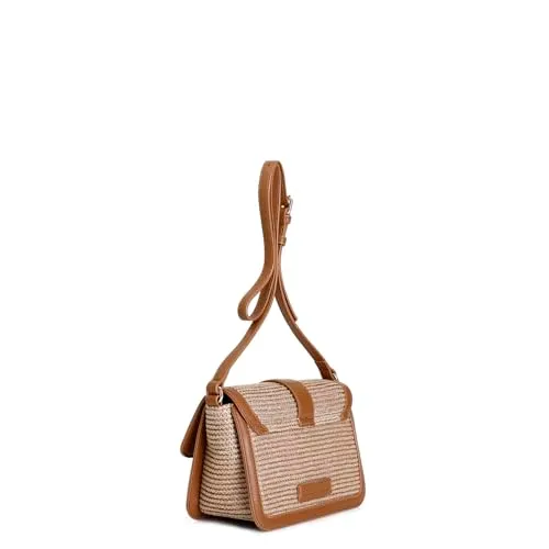 CafèNoir Borsa Spalla Pattina Paglia Cuoio