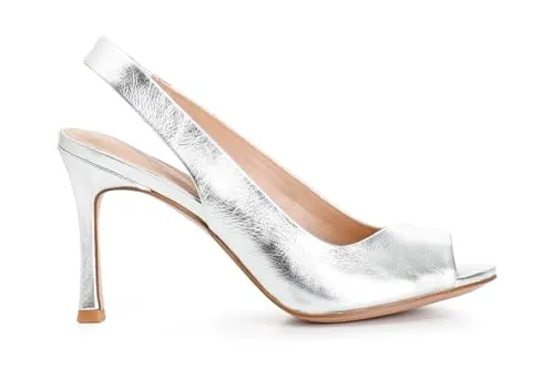 CafèNoir Sandalo slingback pelle laminata 38 platino